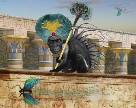 Creature Feature - blue, vikki truver, maimuta, feather, bug, monkey, creature, fantasy, funny, insect, art