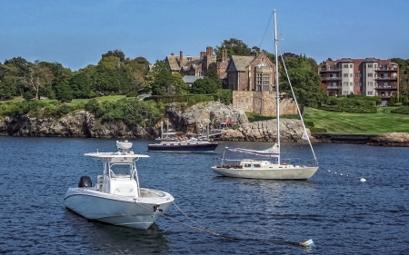 Boats - yacht, houses, water, boats