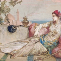 An odalisque on the terrace at dusk (Catherine La Rose)