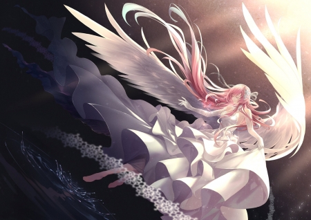 Angel - anime, girl, angel, pink, sound voltex, manga, white, wings, md230101