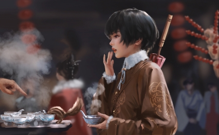 Jade - art, fantasy, food, ghostblade, girl, jade, luminos, wlop