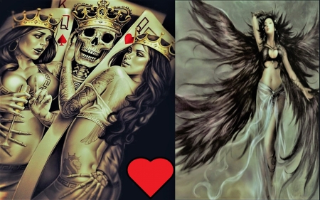 Queen of Hearts - cards, women, fantasy, angel