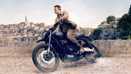 No Time to Die (2020) - motorcycle, actor, poster, 007, 2020, man, movie, no time to die, james bond