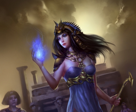 Blue magic - sorceress, art, fantasy, luminos, girl, luminita pham