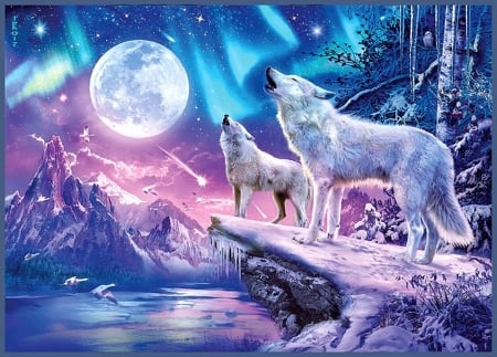 The Moon - fantasy, nature, wolf, cute, animals