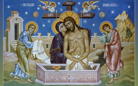 Pieta - Pieta, angels, tomb, death, Mary, Christ, cross, saints, Jesus