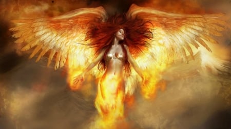 Fire Angel - Angel, fire, bright, wings, unearthly, glorious