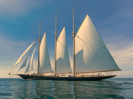 Sailboat - clouds, sea, sails, sailboat