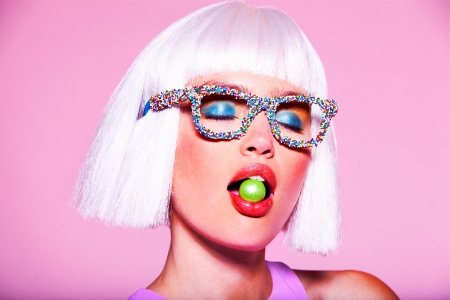 Beauty - tomaas, girl, pink, white, glasses, woman, model, face, candy