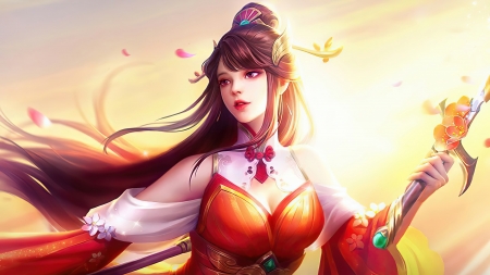 Fantasy girl - game, yellow, girl, odette, mobile legends, superb, frumusete, fantasy, gorgeous, red, luminos