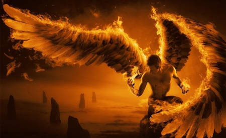 Angel of Fire - art, digital, ghost, man, wings