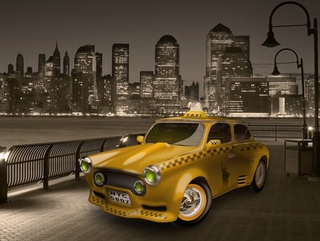 cabbie - new york city, yellow cab, lights, taxi, buildings