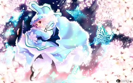 Yuyuko Saigyouji - yuyuko saigyouji, touhou, anime, flowers, butterflies