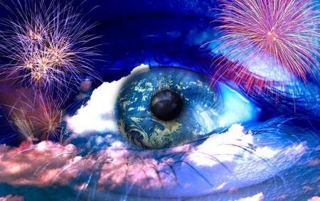 Eye In The Sky - sky, 3d and cg, eye, clouds fireworks, abstract