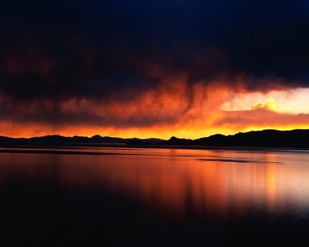 Black and red - fire, sky, clouds, dark, sea, sun