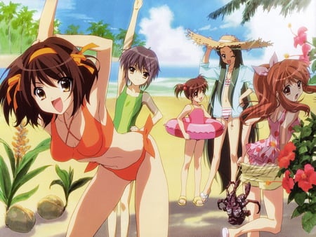 haruhi at the beach - anime, girls, other