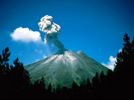 volcano - white smoke, view