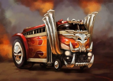 fantasy bus - bus, orange, ironheade, red