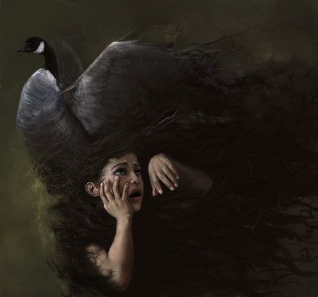 bad hair day - bird, black, fantasy, hair