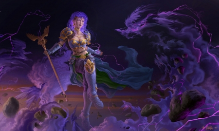 Eos goddess of dawn - art, dark, dawn, envak enkaqti, eos, fantasy, girl, goddess, luminos, pink, purple