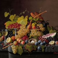 Still life with fruit, nest and eggs