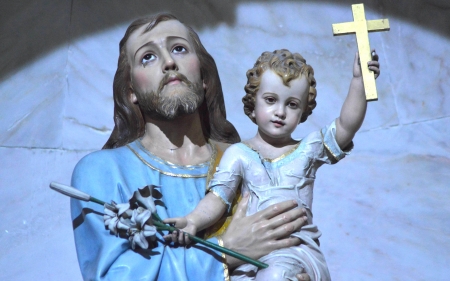 Saint Joseph and Jesus - Saint, cross, Joseph, sculpture, Baby, Jesus