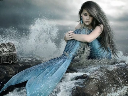 Mermaid - blue, sea, mermaid, sirene, woman