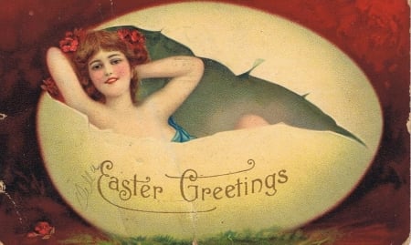 Happy Easter! - easter, vintage, pinup, girl, egg, card, pin-up