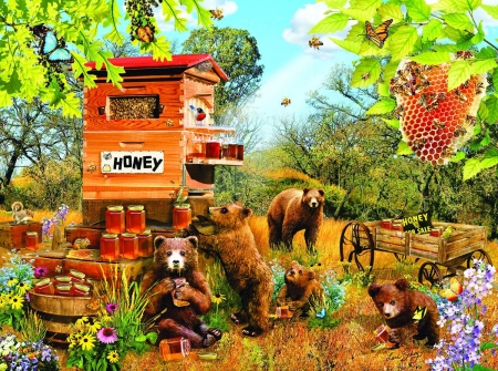 Bears and bees - honey, bear, bees, animal, art, lori schory