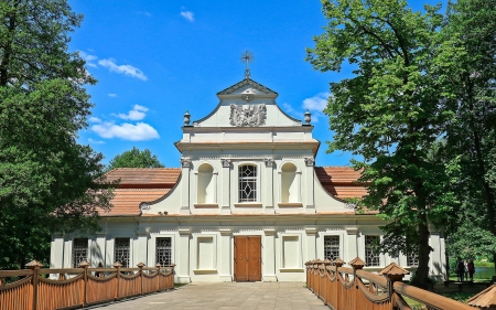 Church in Zwierzyniec, Poland - Christianity, trees, church, Poland