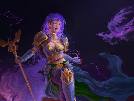 Eos goddess of dawn - envak enkaqti, eos, fantasy, girl, goddess, pink, purple