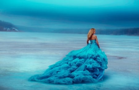 Blue Silence - blonde, dress, blue, woman