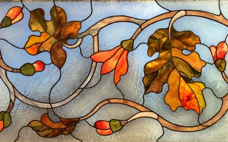 the ornaments on the glass - autumn, colors, cool, flowers, glass, leaves, texture