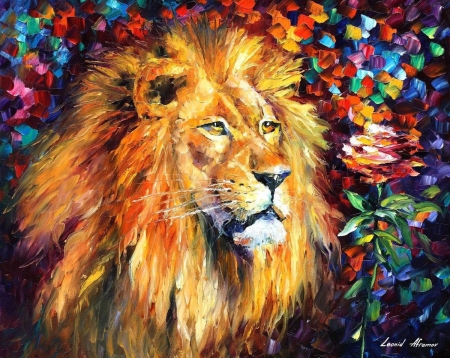 Lion - colorful, leonid afreemov, leu, lion, face, art