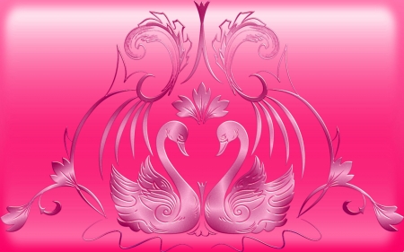 Mauve Swans On Pink Gradient - Mauve, Pink, swans, silver