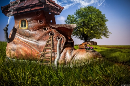 Ant house - art, fairy, fantasy, shoe, tree