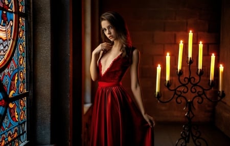 Xenia Kokoreva - Xenia Kokoreva, woman, red, model, dress, girl, candle