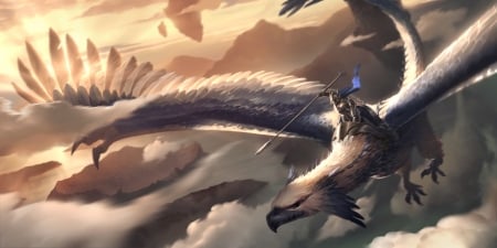 Legends of Runeterra - creature, bird, game, fantasy, wings, cloud, legends of runeterra, man