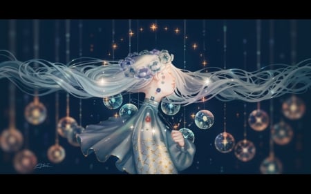 ♥ - manga, anime, blue, bubbles, girl, art