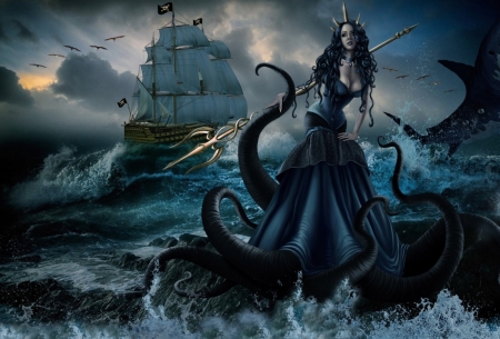 DARK SEA GODDESS - female, goddess, ocean, sea, ship