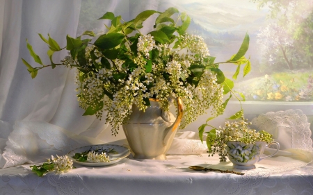 Bird-cherry Still Life - still life, bird-cherries, vase, spoon, cup