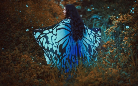 Butterfly Fairy - flowers, trees, wings, girl, fairy, beauty, forest