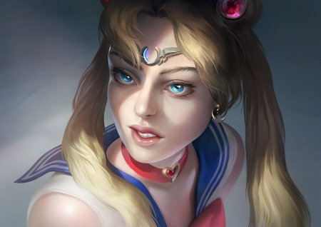 Sailor Moon - art, girl, rodion shaldo, anime, fantasy, sailor moon, face, realistic, manga