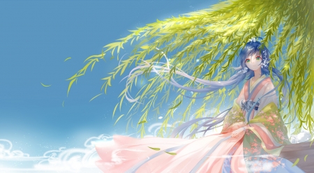 Luo Tianyi - anime, summer, blue, lou tinayi, girl, manga, wind, green, vara