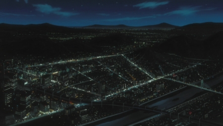 Karakura town - Manga, Bleach, Clouds, Night, Crescent Moon, River, Jureichi, Anime, Karakura Town, Lights, Fullbring Arc, Town, Home Town, Important Spirit Ground