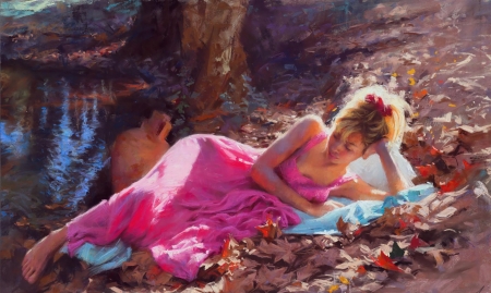 ♥ - vicente romero redondo, summer, girl, picnic, pink, pictura, painting, art, vara