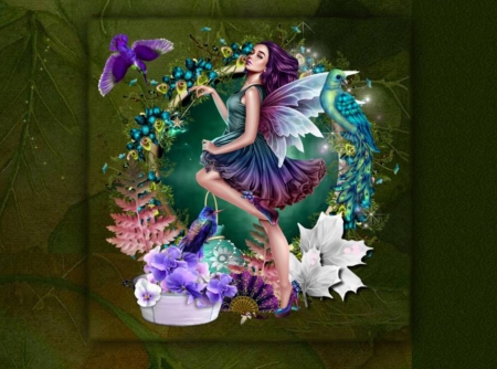 PEACOCK FAIRY - FLOWERS, WINGS, DRESS, BIRDS, FEMALE, PEACOCKS, FAIRY