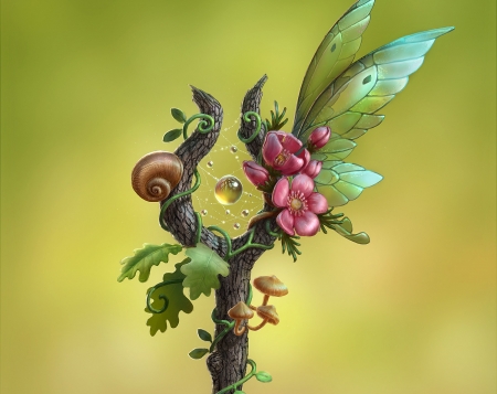 Fairy key - key, fantasy, green, wings, fairy, pink, luminos, nelly amosova