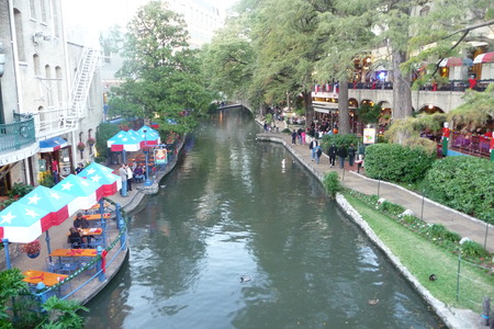 The Riverwalk - trees, water, texas, buildings, san antonio, riverwalk, shops, river, resturaunts