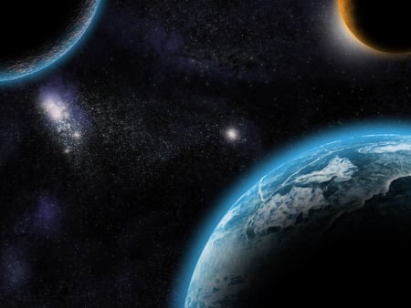 Planetas - fantasy, black, planets, abstract, stars, blue